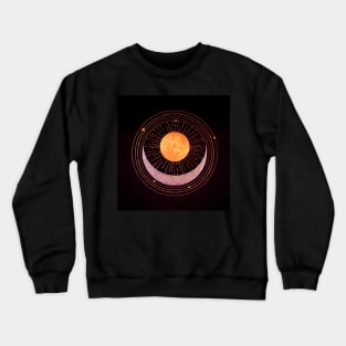 Sun and crescent moon gold silver on black Crewneck Sweatshirt